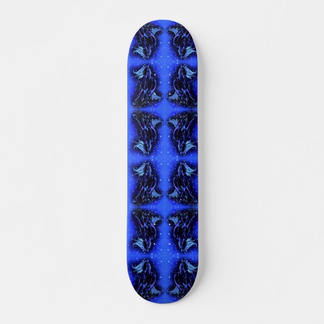 Blue Skateboard Horses Running In Starry Moonlight (Front)