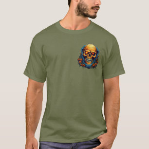 Blue Skeleton Head Orange Glow Halloween T-Shirt