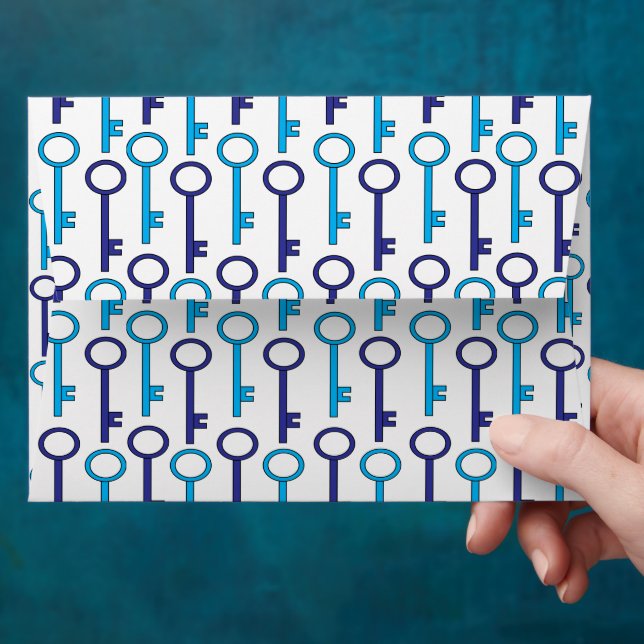 Blue Skeleton Key Seamless Pattern  Envelope (Hand)