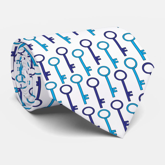 Blue Skeleton Key Seamless Pattern  Tie (Rolled)