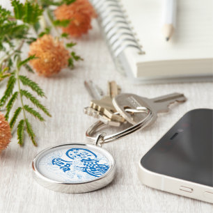 Blue Sketch, abstract Key Ring