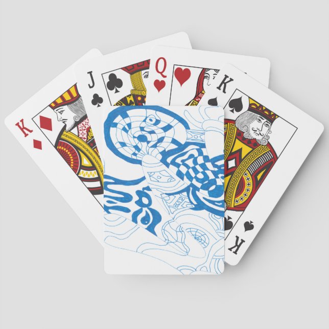 Blue Sketch, abstract Playing Cards (Back)
