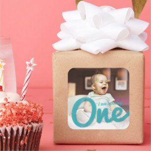 Blue Sketch One Boy Photo 1st Birthday Party Favou Square Sticker