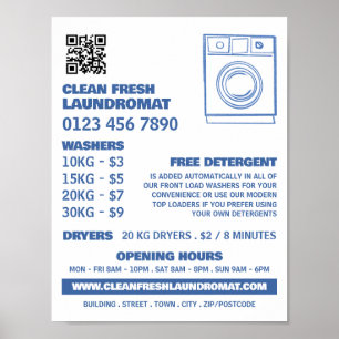 Blue Sketch Washer, Laundromat, Cleaning Service Poster
