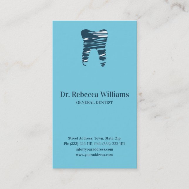 Blue Sketched Tooth Dental Clinic Dentist Card (Front)