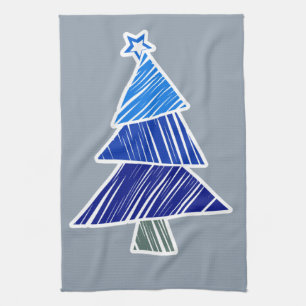 Blue Sketchy Christmas Tree Towel