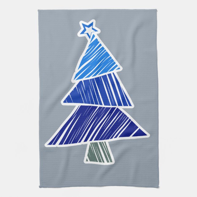 Blue Sketchy Christmas Tree Towel (Vertical)