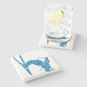 Blue-Skier Stone Coaster