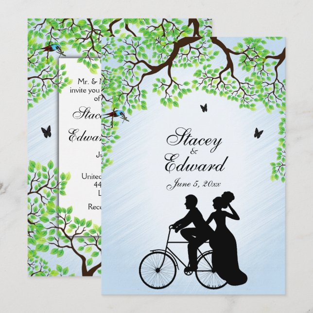 Blue Skies Bicycle Wedding Invitation  (Front/Back)