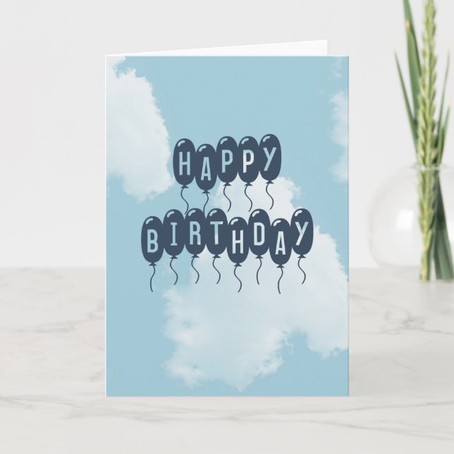 Blue Skies Clouds Birthday Balloons Card (Front)