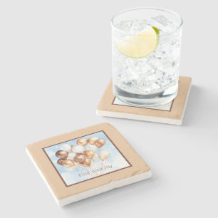 Blue Skies Gold White Balloons Stone Coaster