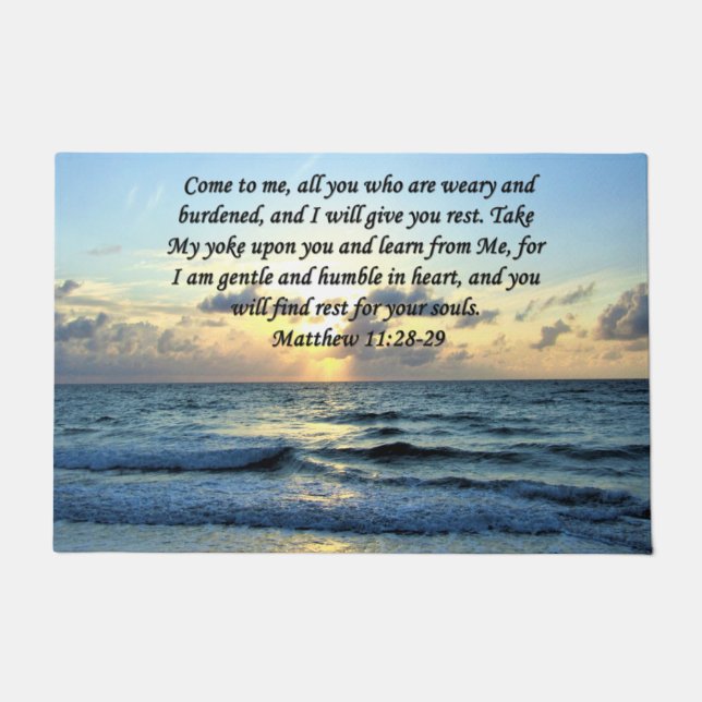 BLUE SKIES MATTHEW 11:28 SUNRISE PHOTO DESIGN DOORMAT (Front)