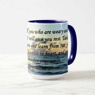 BLUE SKIES MATTHEW 11:28 SUNRISE PHOTO DESIGN MUG