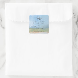 Blue Skies Painted Landscape Modern Thank You Square Sticker