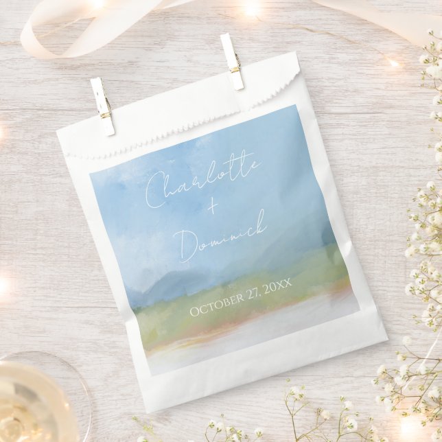 Blue Skies Painted Landscape Modern Wedding  Favour Bags (Clipped)