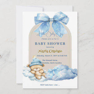 Blue Skies & Teddy Hugs Baby Shower Invitation