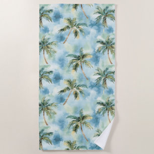 Blue Skies Tropical Island Palm Trees Beach Towel