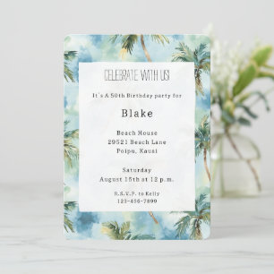 Blue Skies Tropical Island Palm Trees Birthday Invitation