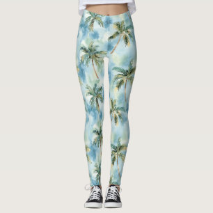 Blue Skies Tropical Island Palm Trees   Leggings