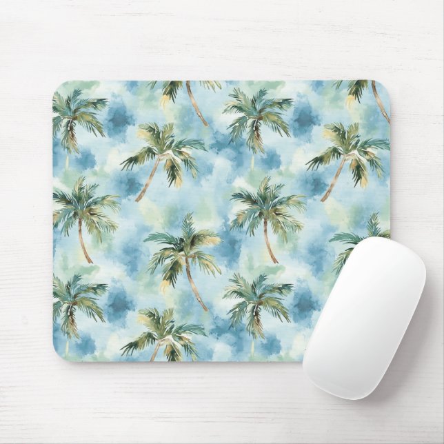 Blue Skies Tropical Island Palm Trees   Mouse Mat (With Mouse)