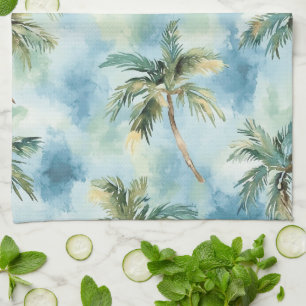 Blue Skies Tropical Island Palm Trees   Tea Towel