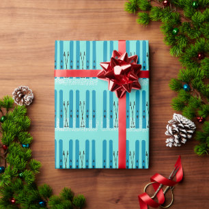 Blue skis on snow wrapping paper