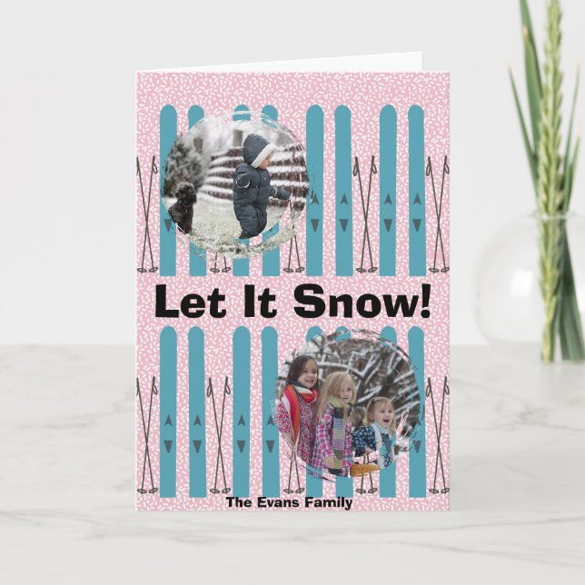 Blue skis with snow card (Front)