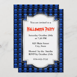 Blue Skull And Crossbones Halloween Party Invitation