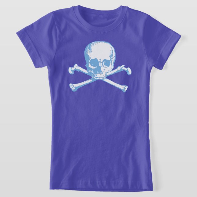 Blue Skull And Crossbones T-Shirt (Laydown)