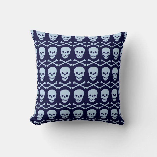 Blue Skull and Crossbones Throw PIllow (Front)