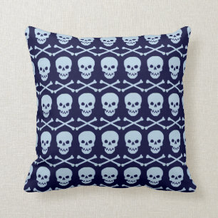 Blue Skull and Crossbones Throw PIllow