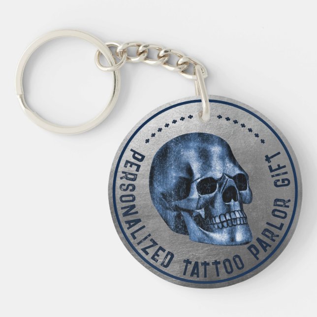  Blue Skull Cool Gothic Pro Fidelity Tattoo Parlou Key Ring (Front)