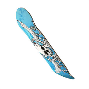 Blue skull graffiti skateboard
