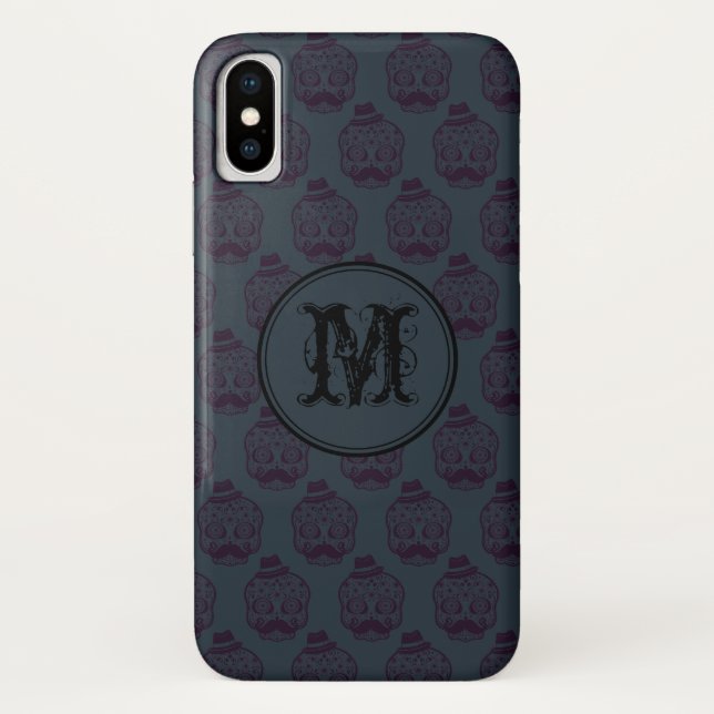 Blue Skull Halloween Personalised Monogram Case-Mate iPhone Case (Back)