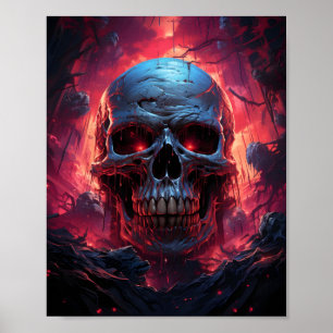 Blue Skull In Front Of Red And Purple Lighting Poster
