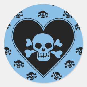 Blue Skull in Heart Classic Round Sticker