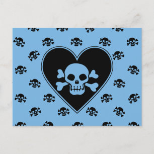 Blue Skull in Heart Postcard