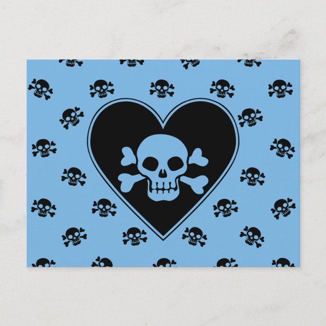 Blue Skull in Heart Postcard (Front)