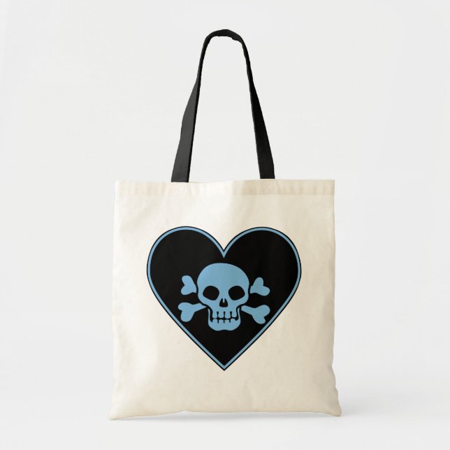 Blue Skull In Heart Tote Bag (Front)