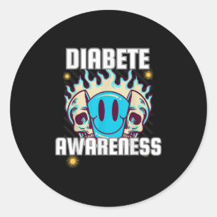 Blue Skull Smile Face Diabete Month Awareness For Classic Round Sticker