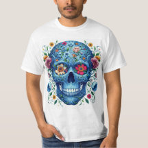 Blue skull with flowers