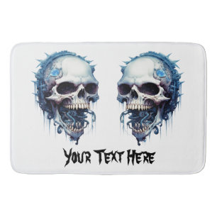 Blue Skull with maggots and steampunk details Bath Mat