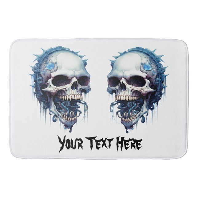 Blue Skull with maggots and steampunk details Bath Mat (Front)