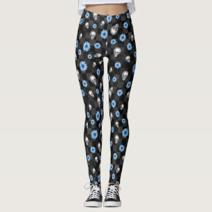 Blue Skulls and Sunflower Series Design 12  Leggings