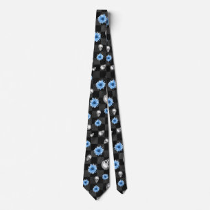 Blue Skulls and Sunflower Series Design 12  Tie