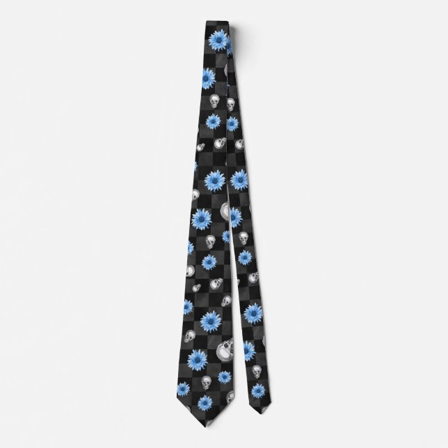 Blue Skulls and Sunflower Series Design 12  Tie (Front)