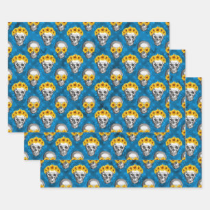 Blue Skulls and Sunflower Series Design 1 Wrapping Paper Sheet