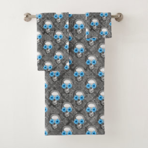 Blue Skulls and Sunflower Series Design 5 Bath Towel Set