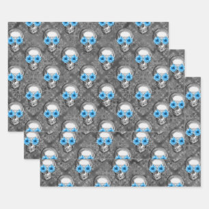 Blue Skulls and Sunflower Series Design 5 Wrapping Paper Sheet