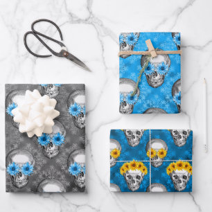 Blue Skulls and Sunflower Series Design 5 Wrapping Paper Sheet